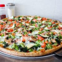 Vegetarian Pizza · Skim-milk mozzarella, spinach, broccoli, peppers, tomato, mushrooms, zucchini