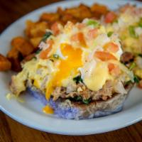 Kalua Pig Benedict · Served with a lomi relish on a taro bun. Served with your choice of steamed rice, seasoned h...