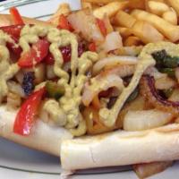 Italian Double Hot Dog · 2 hot dogs, onions and peppers with home fries. Served on an Italian roll.