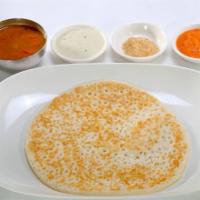 Cheese Uthappam · Authentic Utappam generously sprinkled with Cheese to pinch your taste buds. Served with Sam...