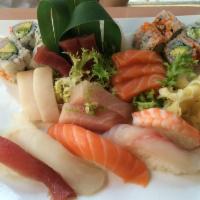 Sushi & Sashimi Special Entree · Sushi, sashimi and 1 California roll. Served with miso soup or green salad.