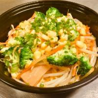 Vegetable Ramen · shio flavor clear broth: bean sprouts, carrot, broccoli, mushroom, chopped scallion, sweet c...
