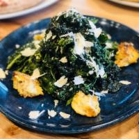 Cavolo Nero Salad · Tuscan kale and lemon-anchovy vinaigrette and Parmigiano Reggiano and croutons.