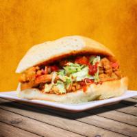 Spicy Chik-end Torta · Mexican bread, chick-end, pico, lettuce and
chipotle sauce.