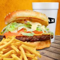 Impossible Burger - Combo · Impossible Burger Patty, burger sauce, cheese, tomato, pickles, lettuce, onion on burger bun...