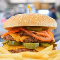 Double Monster Burger Combo · Choice of 2 patties, double cheese, lettuce, tomato, grilled onions, mushroom, pickles, jala...