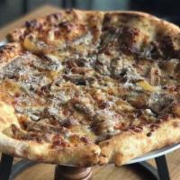 Sausage Pie · House-made fennel sausage, caramelized onions and smoked mozzarella. 