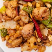 L5. Ga Kung Pao · Kung pao chicken. Diced chicken sauteed with spiced dark sauce and roasted peanuts.