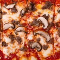 Tony Soprano · Ground italian sausage and mushrooms on red sauce.