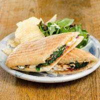 Goat Cheese and Roasted Vegetable Sandwich · Spinach, mushroom, roasted cauliflower, poached pear, grilled red onion, Goat cheese, sun-dr...