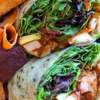  - BBQ Chicken Wrap · chicken, vibe paleo bbq sauce, avocado, mixed greens, red onion, jalapeño wrapped in a spina...