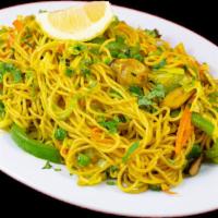 Vegetable Noodles · Noodles cooked with onions, cabbage, broccoli, mushrooms, green peas, cilantro, house spices...