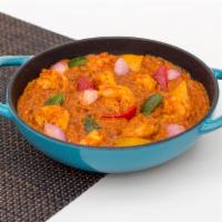 Kadai Jheenga · prawns tossed with belle peppers and aromatic spices. Spicy.