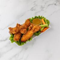 Chicken Fingers · Battered and fried golden brown, served with honey mustard sauce.