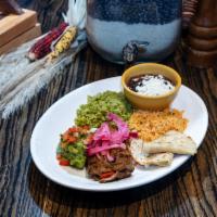 Rio's Carne Asada · Outside skirt steak grilled, stuffed with Monterey Jack and bell peppers, topped with pickle...