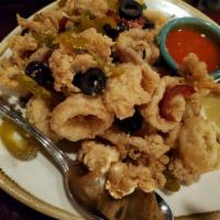 Crispy Calamary · Flour duster, with capers, olives, hot peppers, garlic and olive oil.
