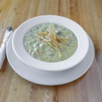 Frank Sr's Creamy Green Chile Chicken Soup · A creamy chile chicken and mushroom soup, filled with shredded chicken and New Mexico green ...