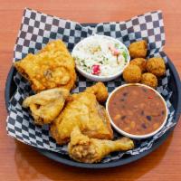 4 Pieces Chicken · Includes 2 small sides and biscuit or hush puppies.