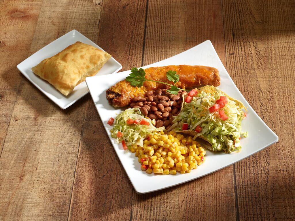 Combination Plate of Two Entrees · Two entrees of your choice: Enchiladas with white corn tortillas served flat or rolled, Tamales (Pork or Chicken), Tacos (Beef or Chicken), Chile Rellenos or Guacamole Tostada.