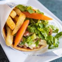 Chicken Skewer Pita · Marinated chunk of chicken, tomatoes, lettuce, fries and Niko's sauce.
