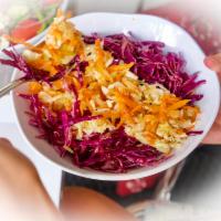 Tricolor Salad · Finely shredded white cabbage, finely shredded red cabbage, peeled and finely shredded carro...