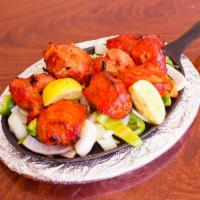 ACHARI CHICKEN TIKKA KABOB · Boneless chicken breast marinated with Yoghurt  ginger garlic extract and pickle spices and ...