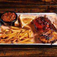 Pork, Chicken and Rib Combo Plate · BBQ pork,  ribs and 1/4 chicken. Served with choice of 2 sides and bread.