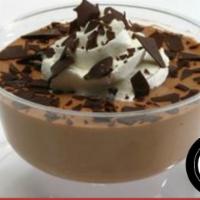 Chocolate Mousse Cup · Rich and smooth chocolate mousse, topped with whipped cream and chocolate shavings. 