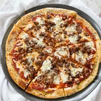 Lasagna Pizza Special · Fresh ground beef, ricotta, tomato sauce, and mozzarella.