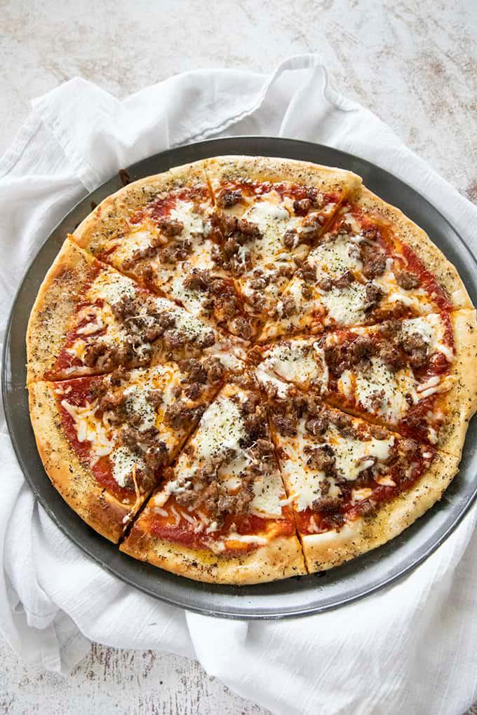 Lasagna Pizza Special · Fresh ground beef, ricotta, tomato sauce, and mozzarella.