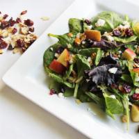 Spring Salad Mix · Fresh spring mix, dried cranberries, cucumbers, olives, almonds, and balsamic vinaigrette dr...