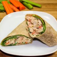 Chicken Salad Wrap · Grilled chicken, lettuce, tomatoes, onions, celery, carrots, and mayonnaise.