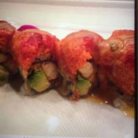 Mr. Lonely Roll · In: Cajun shrimp and avocado. Top: with spicy tuna seasoning rice. Flakes honey wasabi aioli.