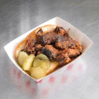 Burnt Ends · Comes with 2 6oz sides of your choice beans, potato salad or slaw
