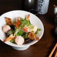 Ca Seafood Salad · Prawns, real crab, avocado with fresh greens and house dressing.