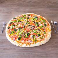 Vegetable Specialty Pizza Pie · Savory pie with a dough base topped with sauce and veggie.