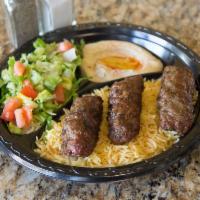 Beef Kafta Plate · Grilled ground beef with chopped tomatoes,onions and parsley, seasoned with a blend of spice...