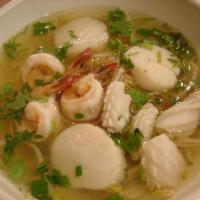 Lunch Seafood Noodle Soup · Shrimp, scallop, squid, bean sprouts, scallion and egg noodles in broth. 