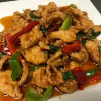 Lunch 3 Flavors Chicken · Deep fried chicken and sauteed basil, green and red pepper and hot chili with sweet and sour...
