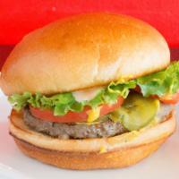 Turkey Burger · All topped with grilled onions, lettuce, tomato, pickles, mustard, and secret sauce.