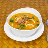 Seafood Soup with Lobster · Savory soup with mixed seafood.