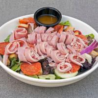 Antipasto Salad · Our classic tossed salad with mushrooms, roasted peppers, pepperoni, ham, salami and provolo...