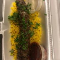 Grilled Beef Kofta · 1 skewer. Mixed ground beef with parsley and various spices with Rice