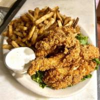 Chicken Strips and Fries  · Buttermilk-marinated, crisply fried, your choice of dipping sauce. 