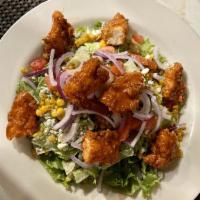 Buffalo Chicken Salad · Fresh greens, red onion, tomato, bleu cheese crumbles, crisply fried Buffalo chicken, choice...