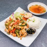 Chicken Hibachi Dinner · Served with clear soup, salad and hibachi vegetable.