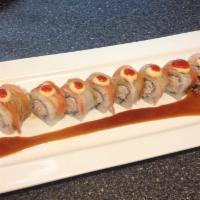 Sundae Roll · 8 pieces per order. Shrimp tempura, crab mix, cream cheese, topped with crab stick, eel sauc...