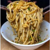Dan Dan Noodle · Minced pork, preserved veggies, spicy soy sauce, and veggies.