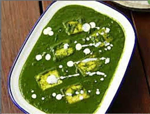 Palak Paneer · Spinach cooked with home made cottage cheese, herbs and spices.