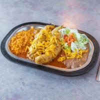 Two Chile Rellenos Plate · 2 large Hatch green chiles stuffed with your choice of cheese or avocado. Made to order, coa...